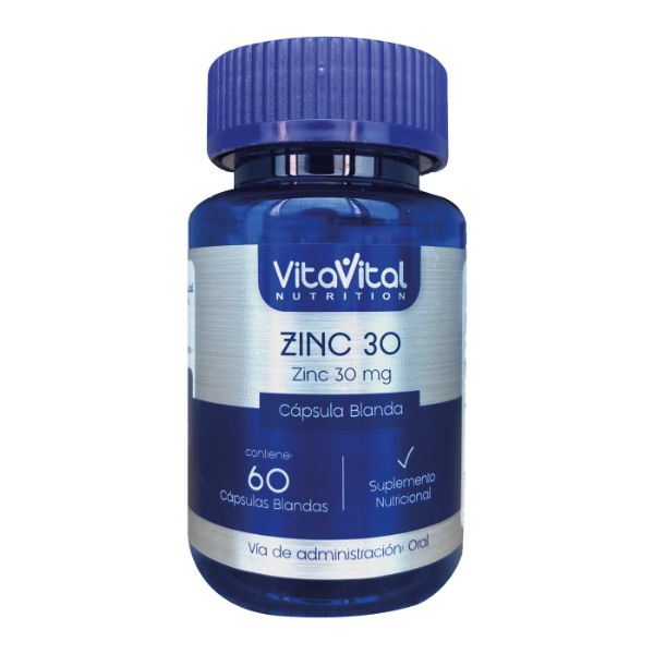 Zinc 30 Mg  VitaVital Cápsulas Blanda - Frasco 60 UN